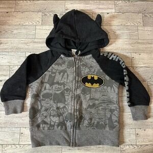 BATMAN | Toddler Zip Up Jacket with Hoodie | Size: 2T | Black & Gray